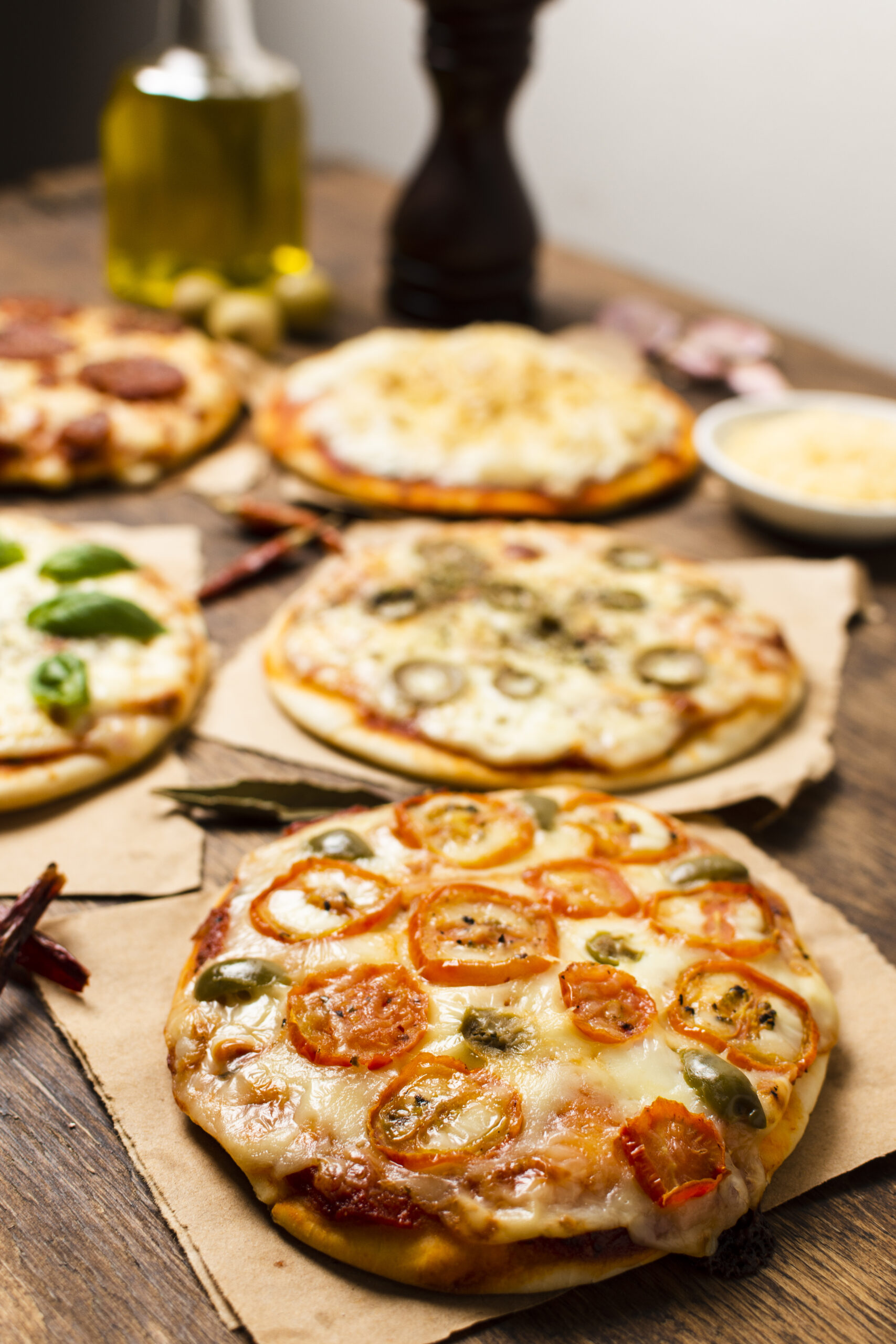 high angle mini pizza wood table 1 scaled