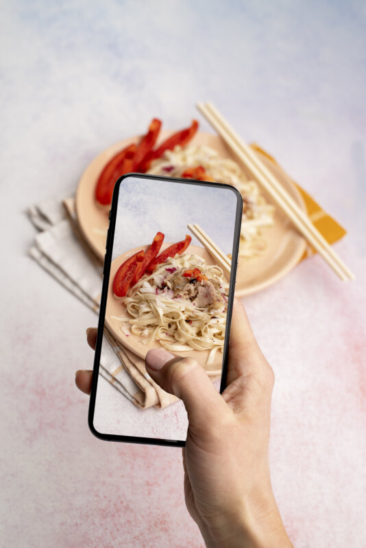 close up food lover taking pictures meal