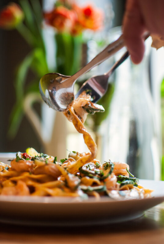 vertical shot delicious pasta white plate